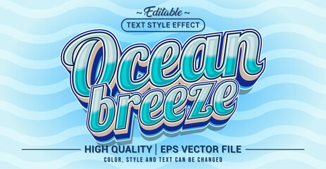 Editable text effect vector themed “Ocean Breeze”. Fresh, calming, and tropical style perfect for summer, beach, travel, and holiday designs.