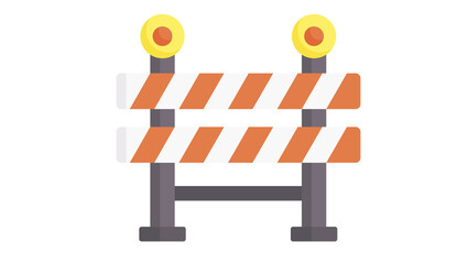 Construction Barrier with Orange and White Stripes and Yellow Lights - Safety Warning Symbol