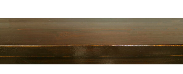 Detailed close-up of a dark polished wooden table edge, showing grain patterns, subtle wear, and a glossy finish