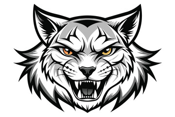 drawing showcases an angry wolf's head with bared teeth and striking eyes on white