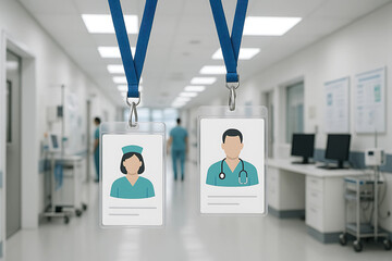 Medical Staff ID Card Icons in Hospital Hallway