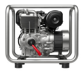 Open-frame diesel generator with a manual start mechanism for emergency situations.