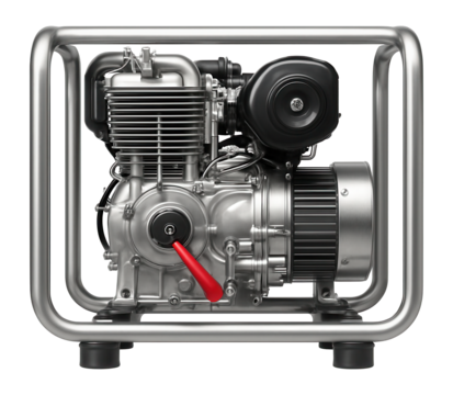 Open-frame diesel generator with a manual start mechanism for emergency situations.