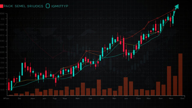 Economic growth concept with a dynamic stock market graph showing a bullish uptrend. Financial data visualization with candlestick analysis.