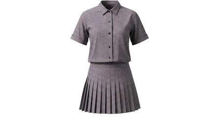 Grey checkered short-sleeve shirt and skirt png isolated on transparent background