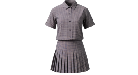 Grey checkered short-sleeve shirt and skirt png isolated on transparent background
