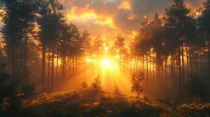 Forest sunset golden rays trees pictures