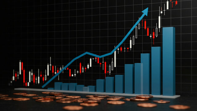 Dynamic visualization of financial market trends showcasing robust economic growth, investment success, and a powerful upward trajectory towards business prosperity and wealth.