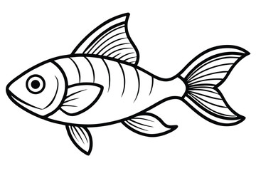 Black outlined fish swims gracefully on a stark white background, an aquatic emblem