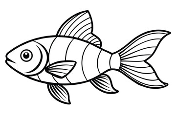 Black outline of a detailed fish with patterned fins isolated against white