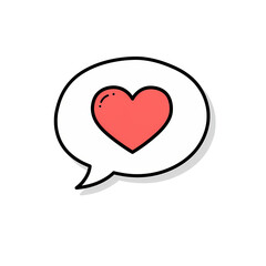 Heart Inside Speech Bubble Illustration in Bright Red with Black Outline on White Background