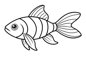 Cartoon goldfish swims gracefully in monochrome, outlined against a bright white backdrop