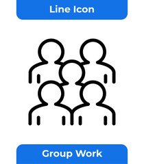 Collaboration, Teamwork, and Group Work Line Icon for Business Meeting, Human Resource, and Strategic Planning