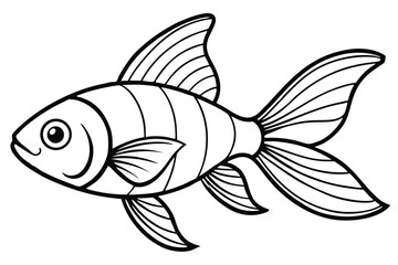 Black and white line art shows an illustration of a fish swimming peacefully