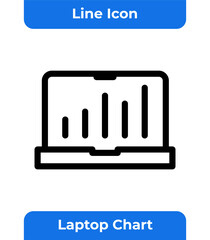 Icon of a Laptop with a Bar Chart, Illustrating Concepts of Business Analysis, Data Presentation, and Financial Report, Isolated on White Background.