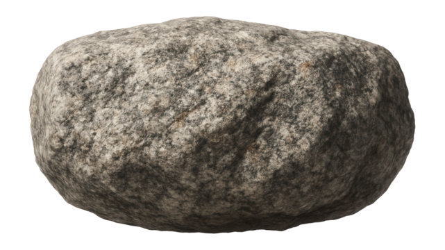 Granite boulder with rough, weathered surface and speckled mineral pattern