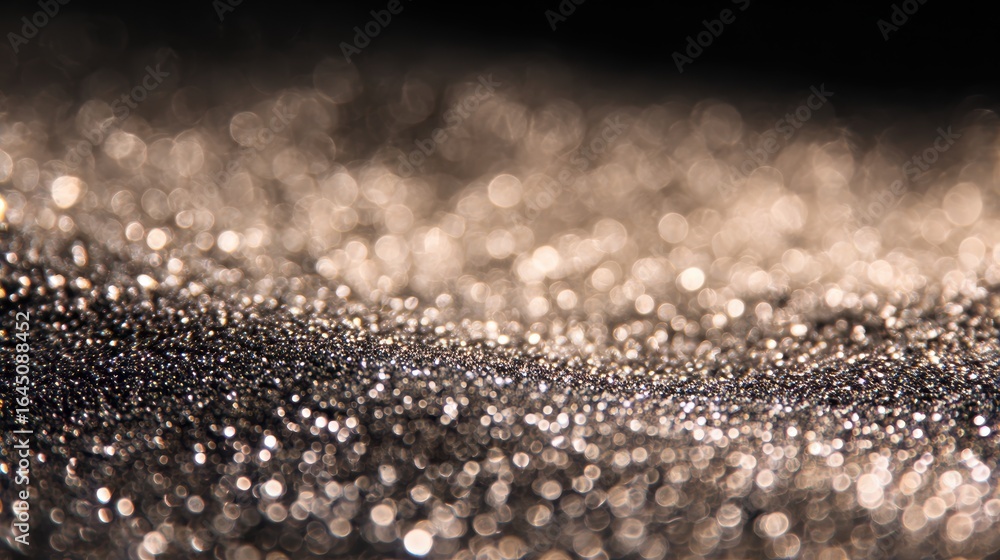 Poster close-up of shimmering glitter particles creating a mesmerizing bokeh effect against a dark backgrou