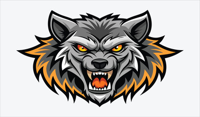 Fototapeta premium Aggressive Gray Wolf Head Mascot Logo Design, Fierce Animal Illustration, Vector Art for Sports Team...