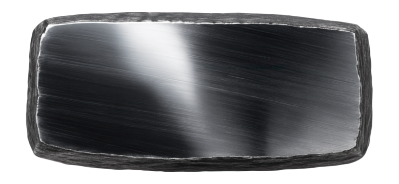 Silvery hematite slice with metallic luster and reflective surface