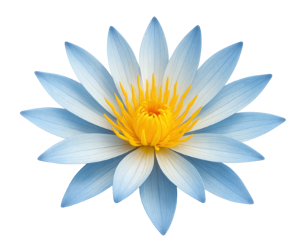 Nymphaea caerulea with sky-blue petals and a starburst arrangement around a yellow core