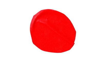 Red circle masking tape sticker with crumpled edges, separate crumpled round paper on transparent background.