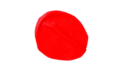 Red circle masking tape sticker with crumpled edges, separate crumpled round paper on transparent background.