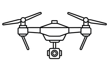 Line drawing shows a black drone with a camera on a white background