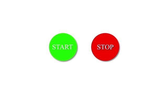 Simple push button design in green colors with a blinking word 'stop on whit  background '. 4k animation 