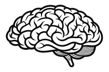 Black outline human brain illustration exhibiting intricate details on a clean white backdrop