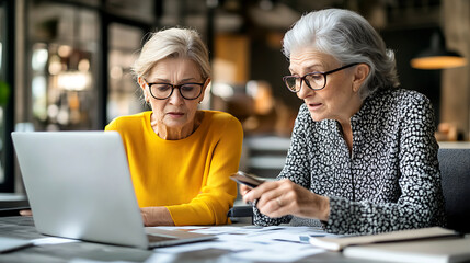 Intergenerational Activity: Senior lady learning to order groceries online with granddaughter