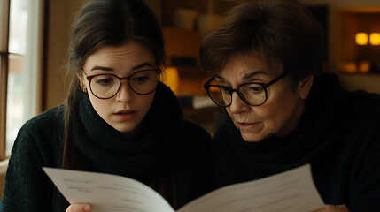 Intergenerational Activity: Senior lady learning to order groceries online with granddaughter