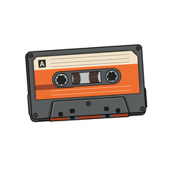Fototapeta premium Vintage Cassette Tape with Orange and Black Design on White Background