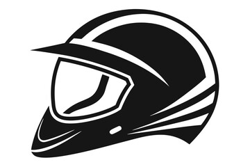 Black protective helmet with visor and stylish stripes, set against a clean white backdrop