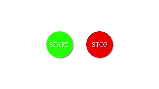 Simple push button design in green colors with a blinking word 'Start on white background '. 4k animation 