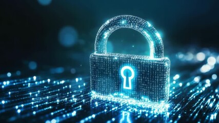 Digital padlock cybersecurity data protection encryption glowing blue binary code secure network technology futuristic abstract background security concept privacy glowing effect secure technology - Powered by Adobe