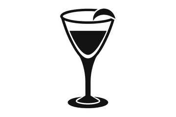 Minimalist icon shows a dark liquid beverage in a stemmed glass with fruit