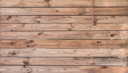 Fototapeta premium Natural light brown wooden plank wall background, a rustic timber surface with horizontal boards and detailed wood grain.