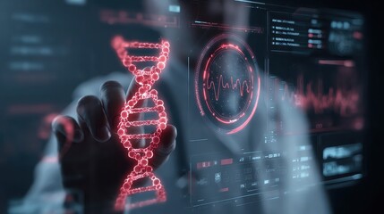 DNA double helix with digital interface for genetic research analysis