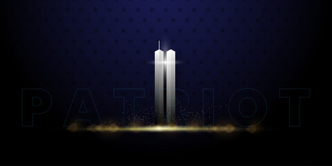 Patriot Day Background, September 11, United States flag, 911 memorial and Never Forget lettering, Vector conceptual illustration