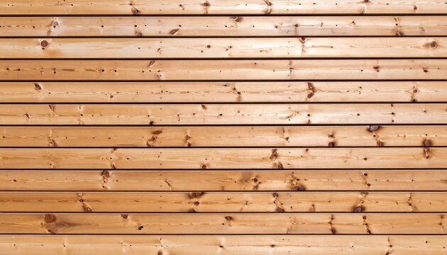 Detailed background of a natural wood wall with horizontal planks. Light brown timber siding texture with visible grain and knots.