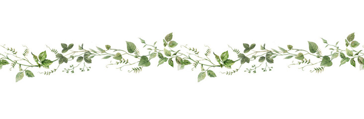 Seamless Watercolor Greenery Vertical Pattern, Hand-Painted Botanical Vines and Leaves Design for Fabric, Wallpaper, Wedding Decor, and Natural Backgrounds