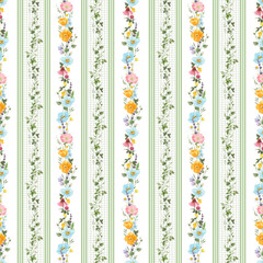 Trendy stylish Vertical Striped floral pattern with wild flowers and intertwining leaves. vintage style pattern. Design for fashion , fabric, textile, wallpaper , wrapping and all prints