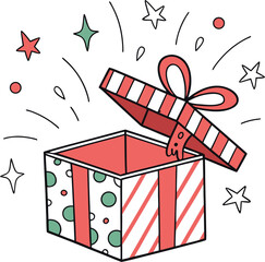 A vibrant vector illustration of a festive red Christmas gift box with a decorative bow and ribbon, perfect for holiday greetings and celebrations