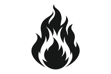 Isolated black flame art shows abstract fire shape against a white backdrop