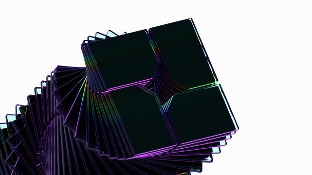 a pile of black and purple colored squares
