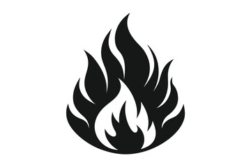 Black silhouette displays a symmetrical fire blaze set against a clean white backdrop