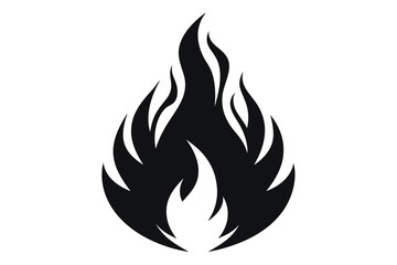 Bold black flame with sharp, stylized edges radiates upwards on a white backdrop
