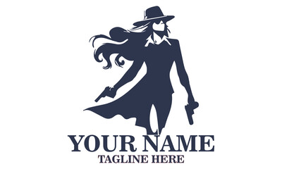 Chic spy day icon. chic spy women vector illustration and confident woman in suit and hat holding gun with determined look vector illustrasion