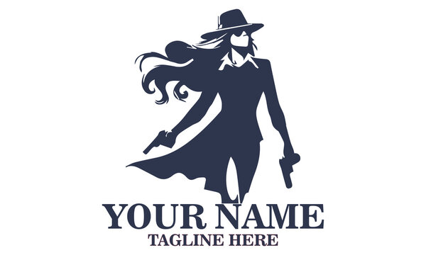 Chic spy day icon. chic spy women vector illustration and confident woman in suit and hat holding gun with determined look vector illustrasion