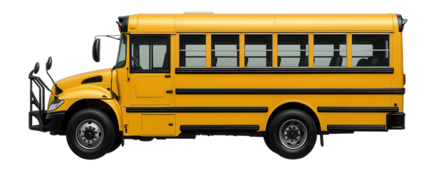 School bus with front-mounted bike carrier and additional side safety mirrors